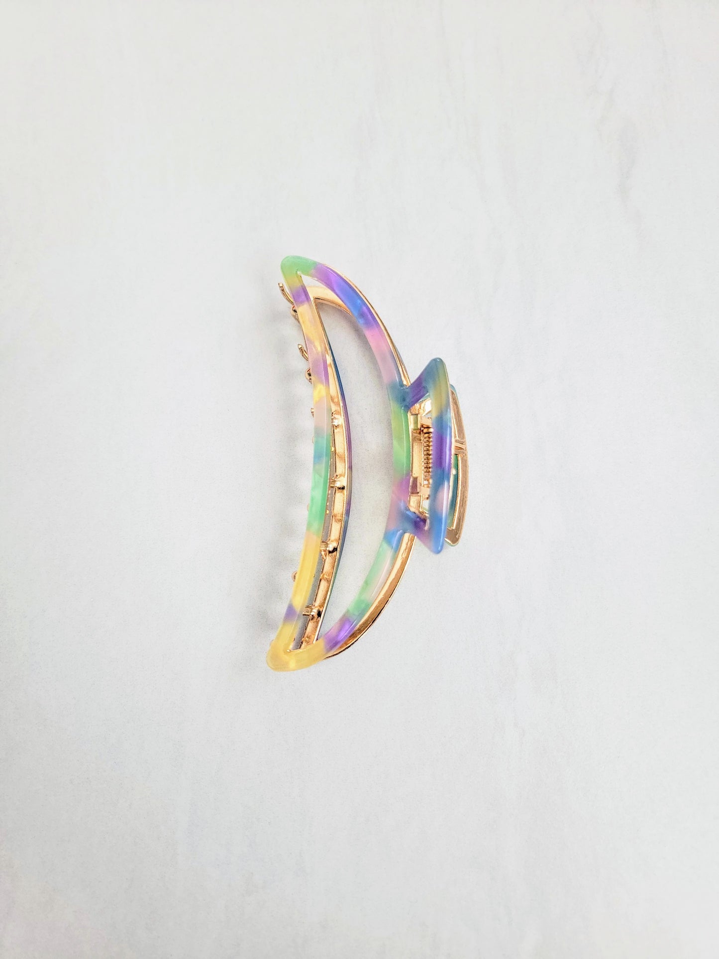 Half Moon Hair Claw In Rainbow - Pink Love Monet