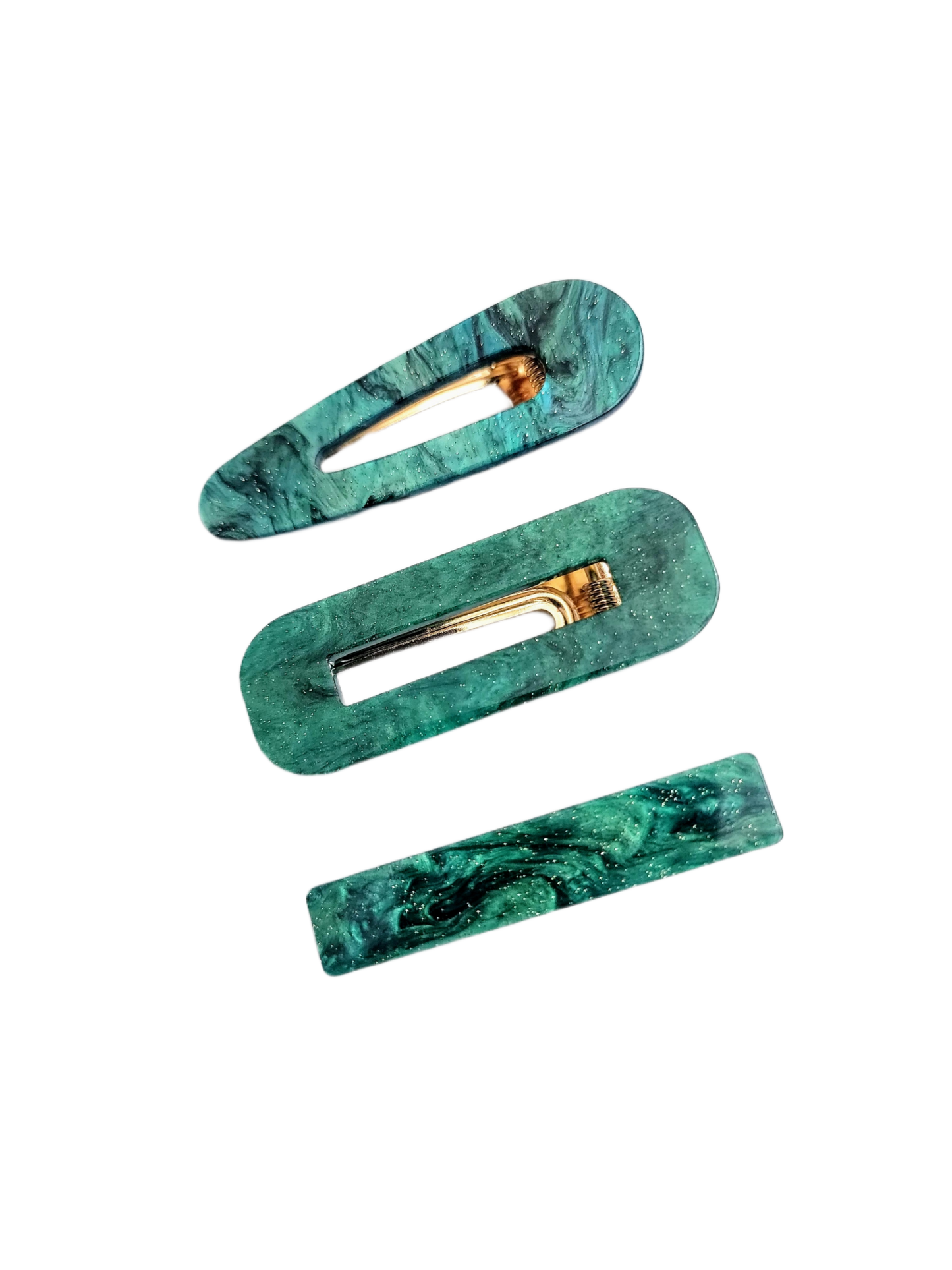 Resin Hair Clip Set In Emerald Galaxy - Pink Love Monet