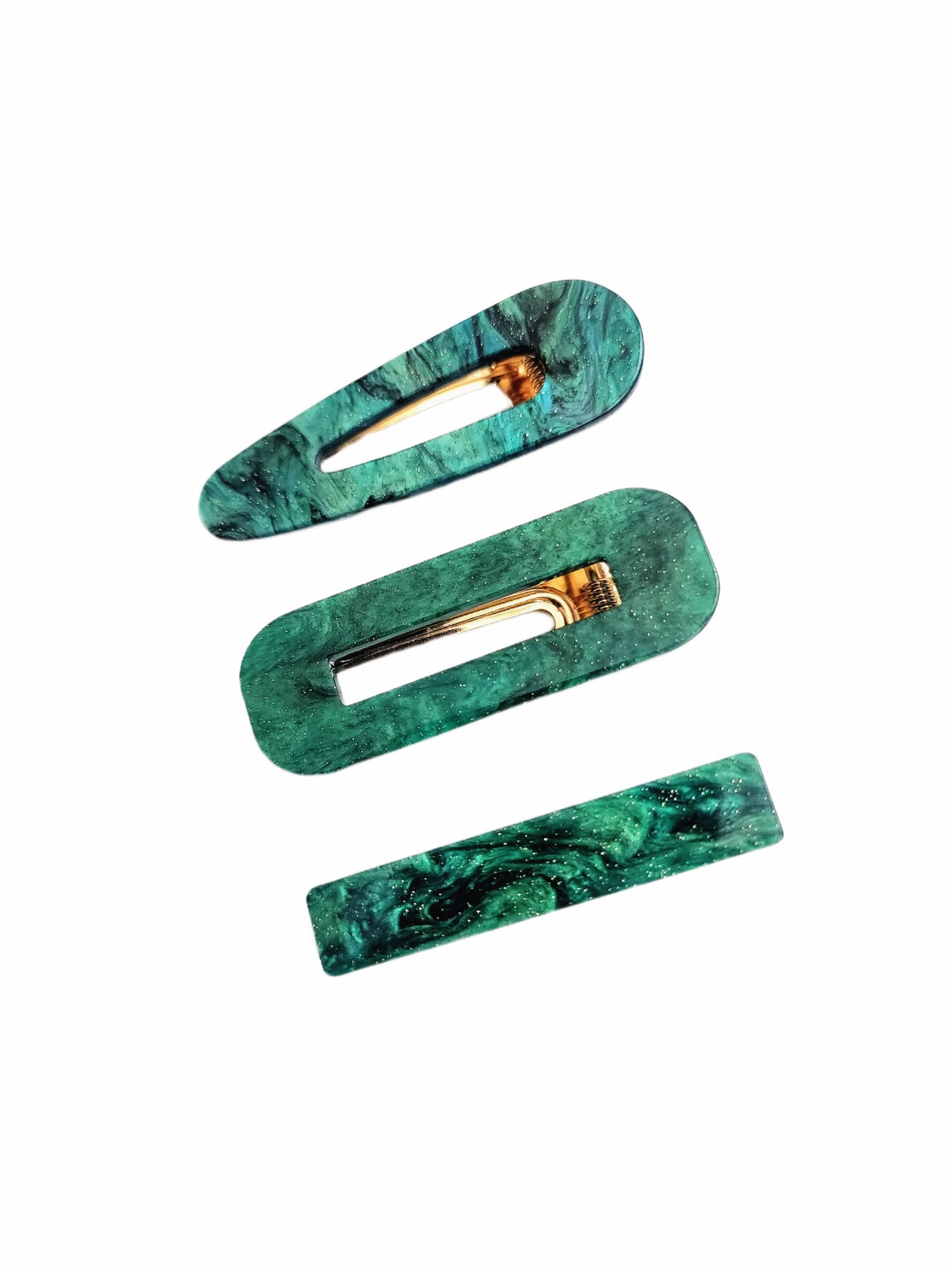 Resin Hair Clip Set In Emerald Galaxy - Pink Love Monet