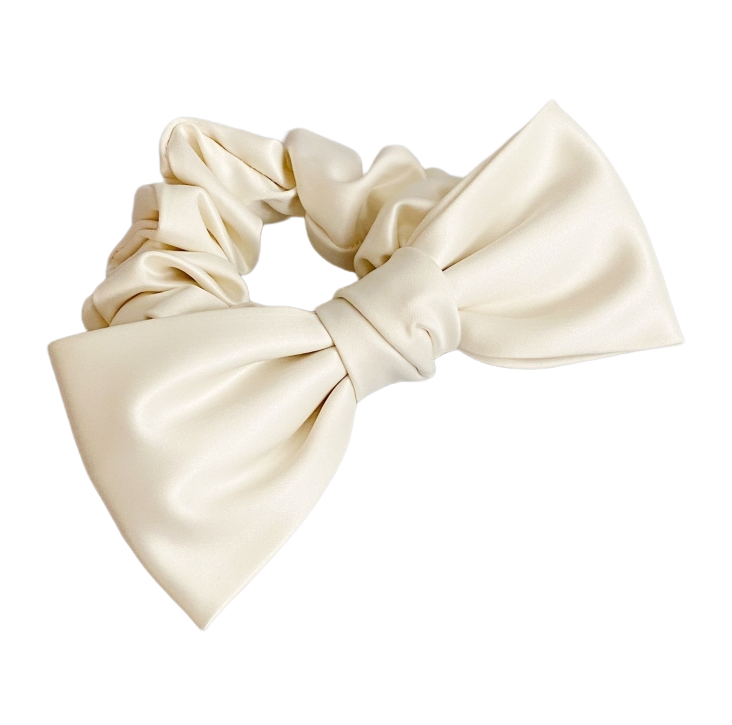 Ivory Satin Bow Scrunchie - Pink Love Monet