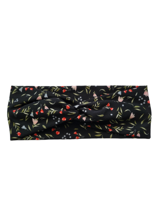 Camille Black Floral Twist Headband - Pink Love Monet