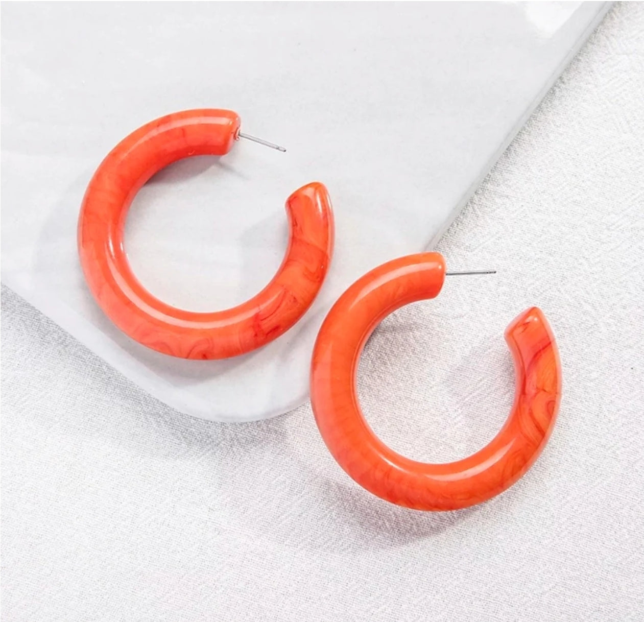 Open Hoop Acrylic Earrings In Orange Marmalade - Pink Love Monet