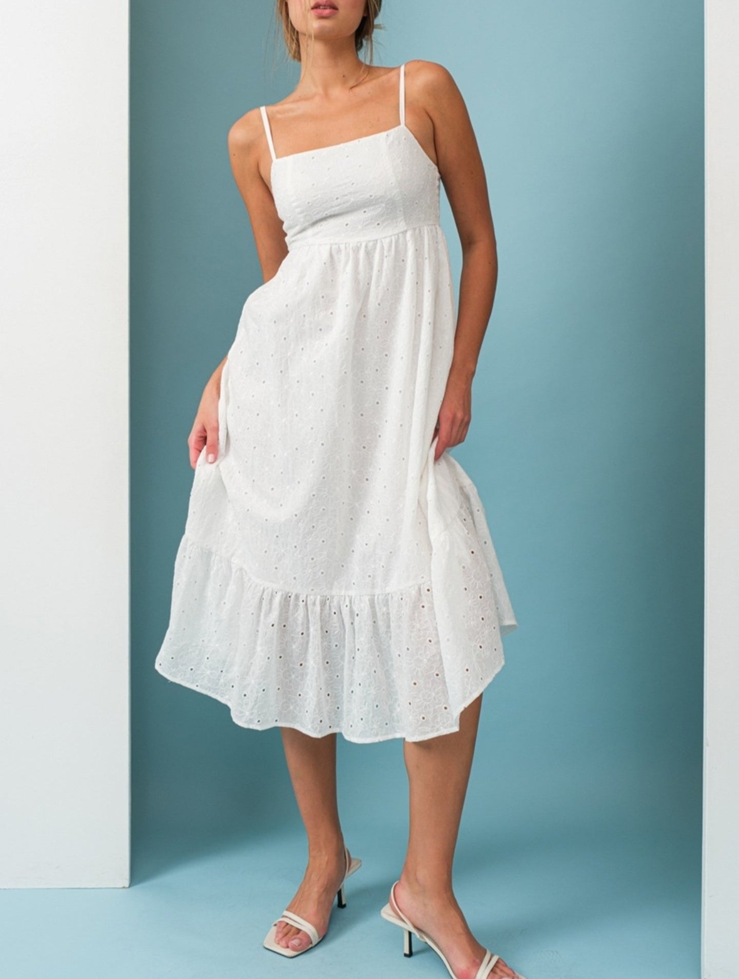 Chelsea Eyelet Midi Dress White - Pink Love Monet