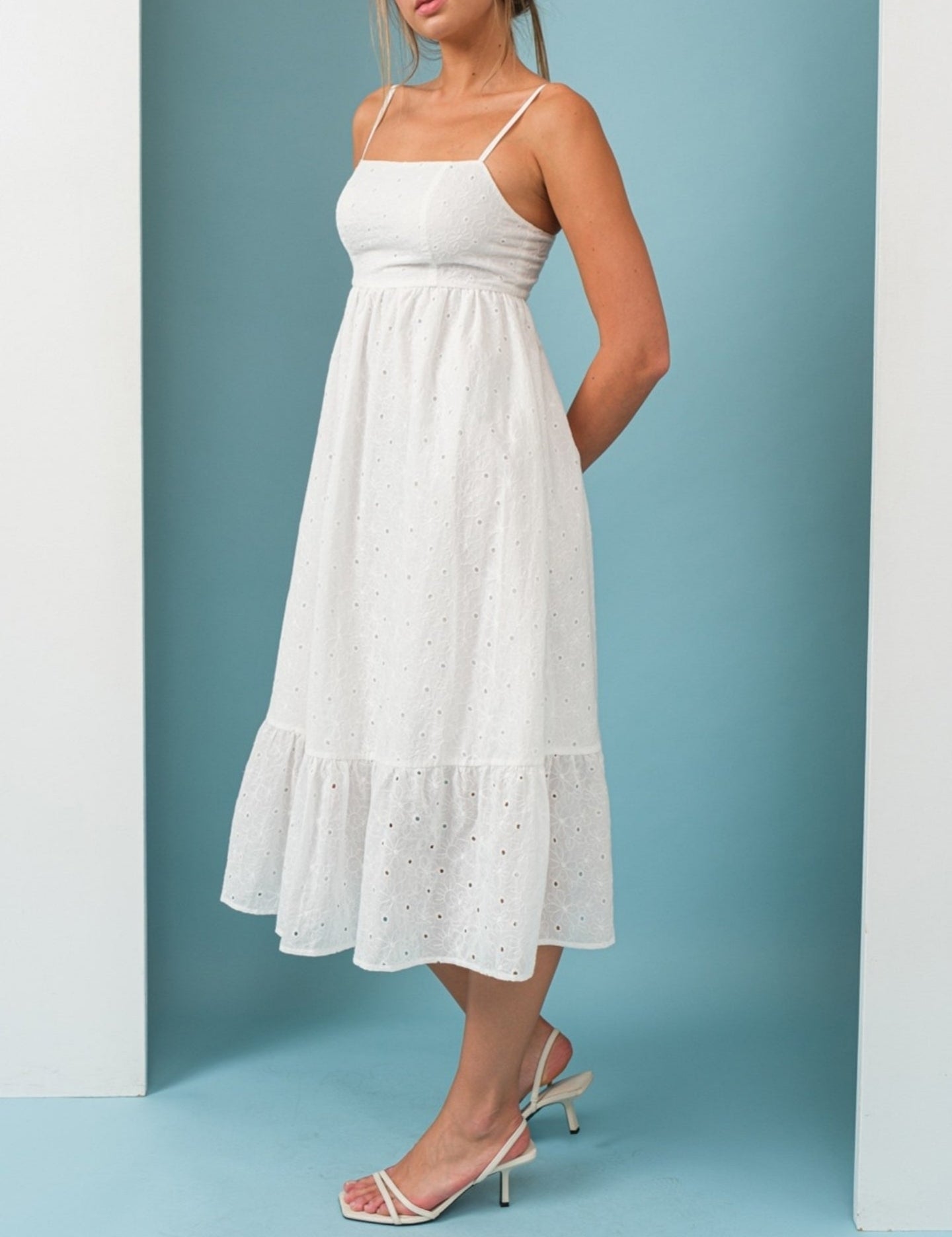 Chelsea Eyelet Midi Dress White - Pink Love Monet