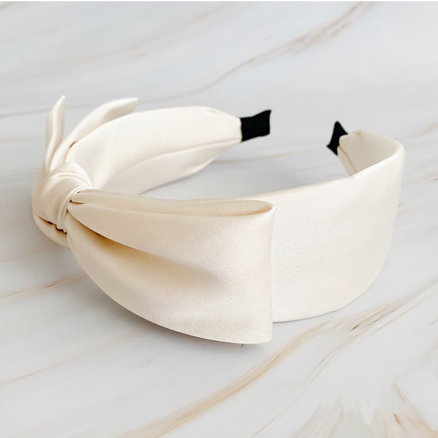 Satin Side Bow Headband In Ivory