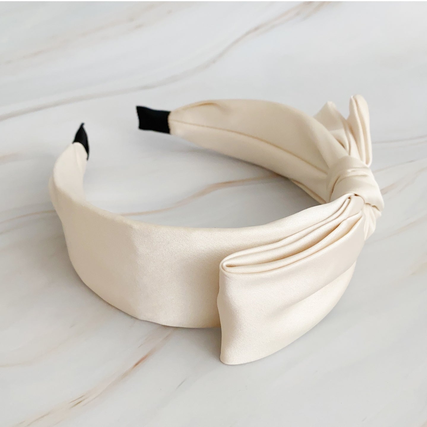 Satin Side Bow Headband In Ivory