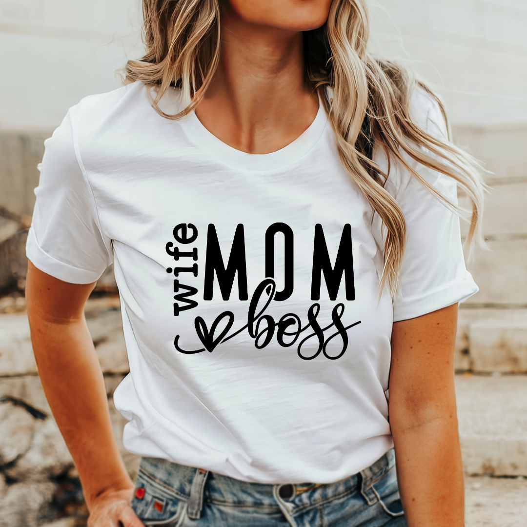 Wife Mom Boss T-shirt - Pink Love Monet