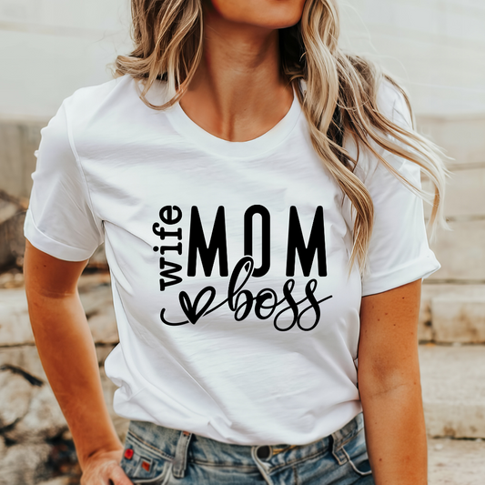 Wife Mom Boss T-shirt - Pink Love Monet