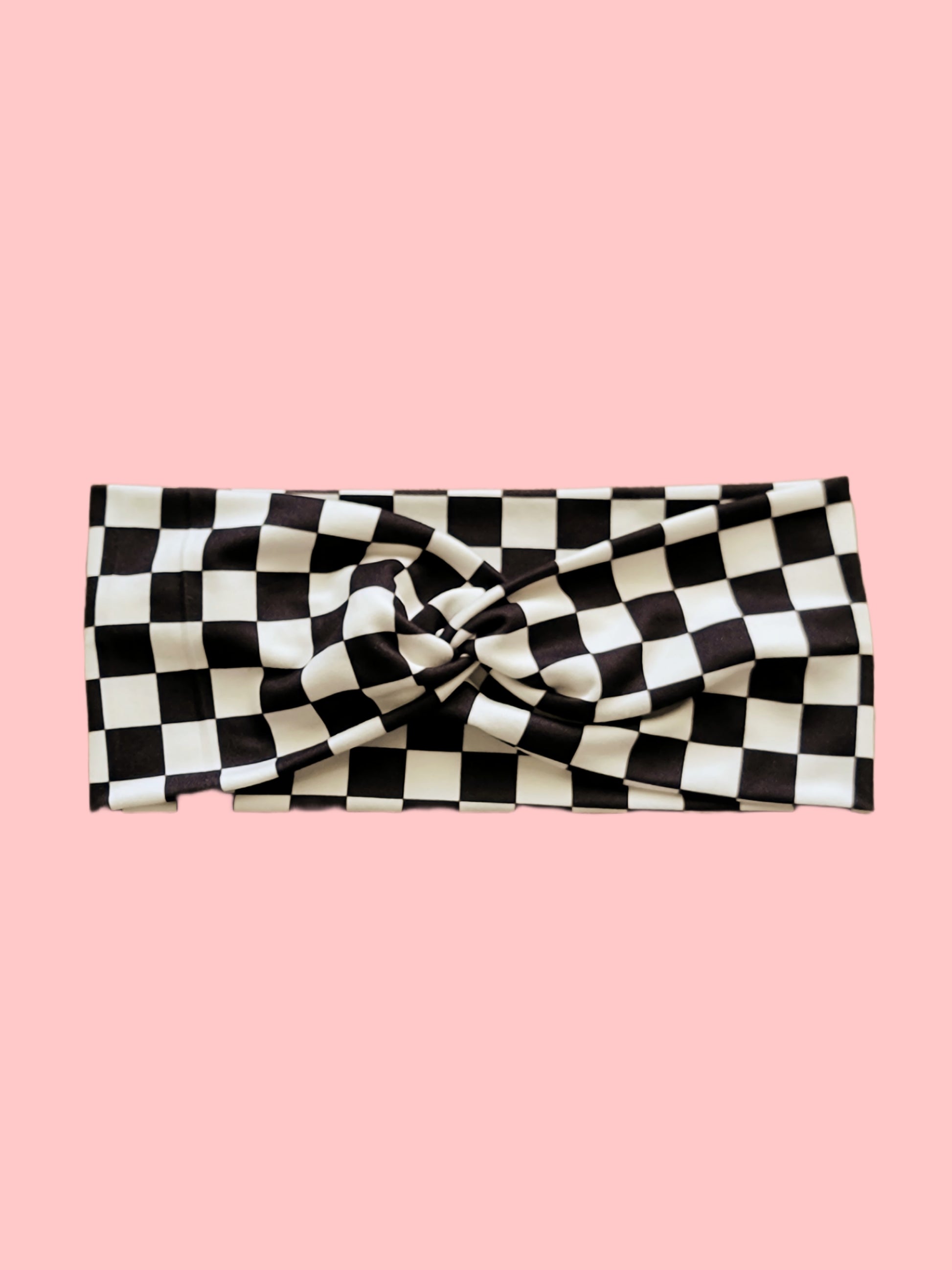 Black and White Checkered Twist Headband - Pink Love Monet