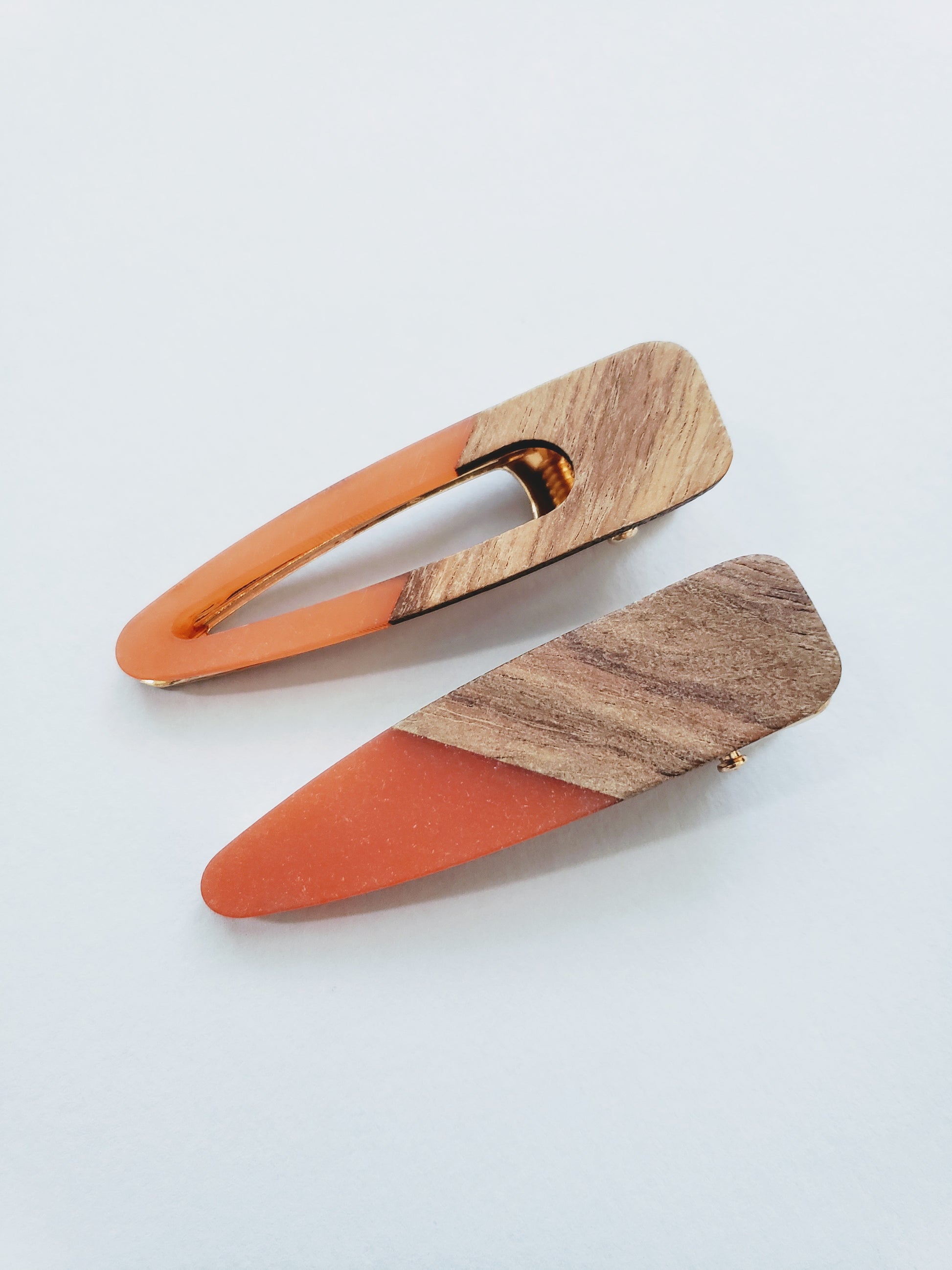 Yemi Wooden Acrylic Hair Clip Set | Tangerine - Pink Love Monet