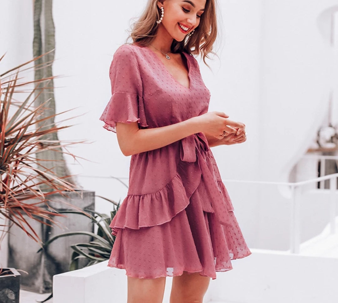 Chelsea Ruffle Dress - Pink Love Monet