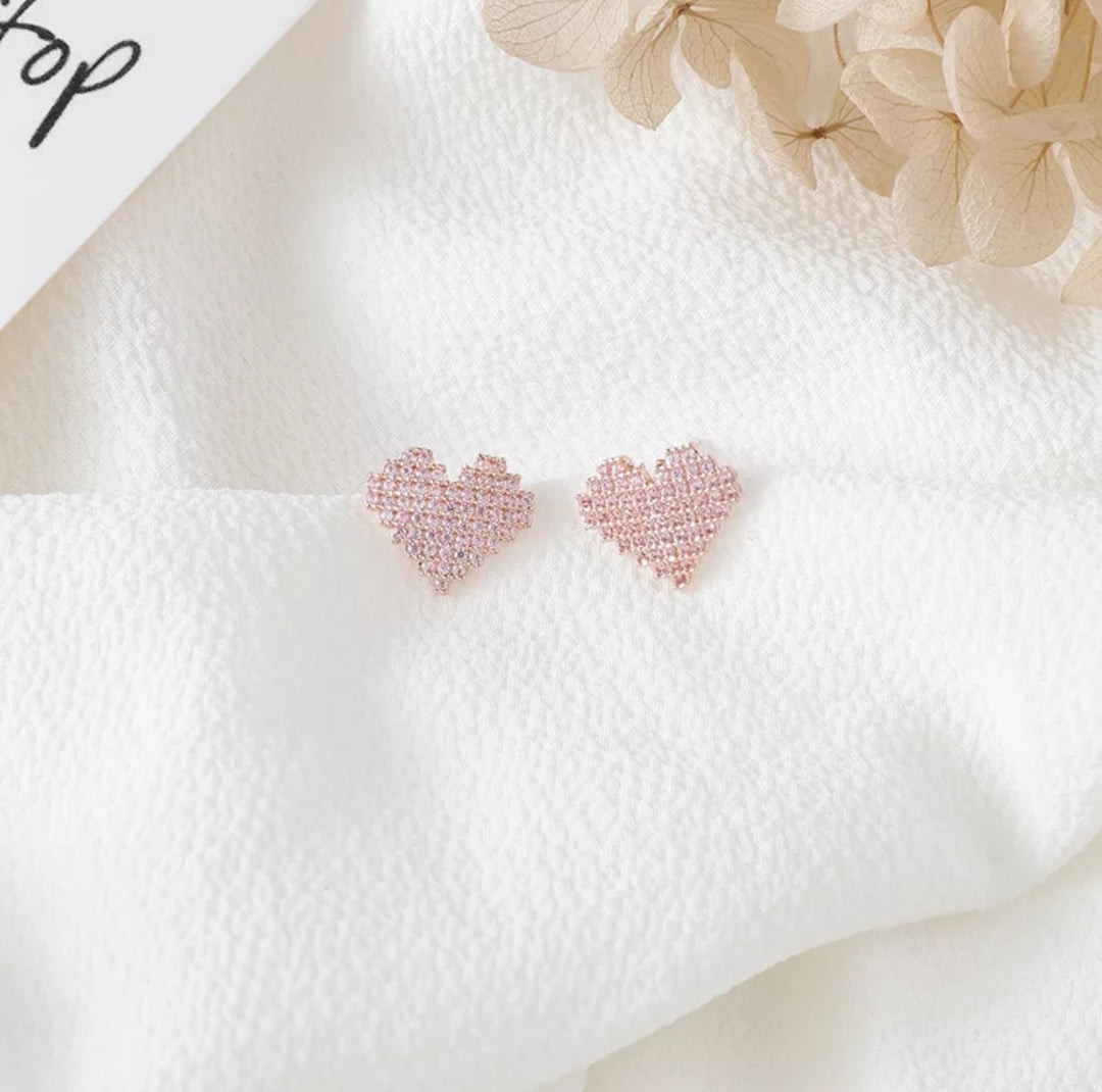 Pink Heart Stud Earrings - Pink Love Monet