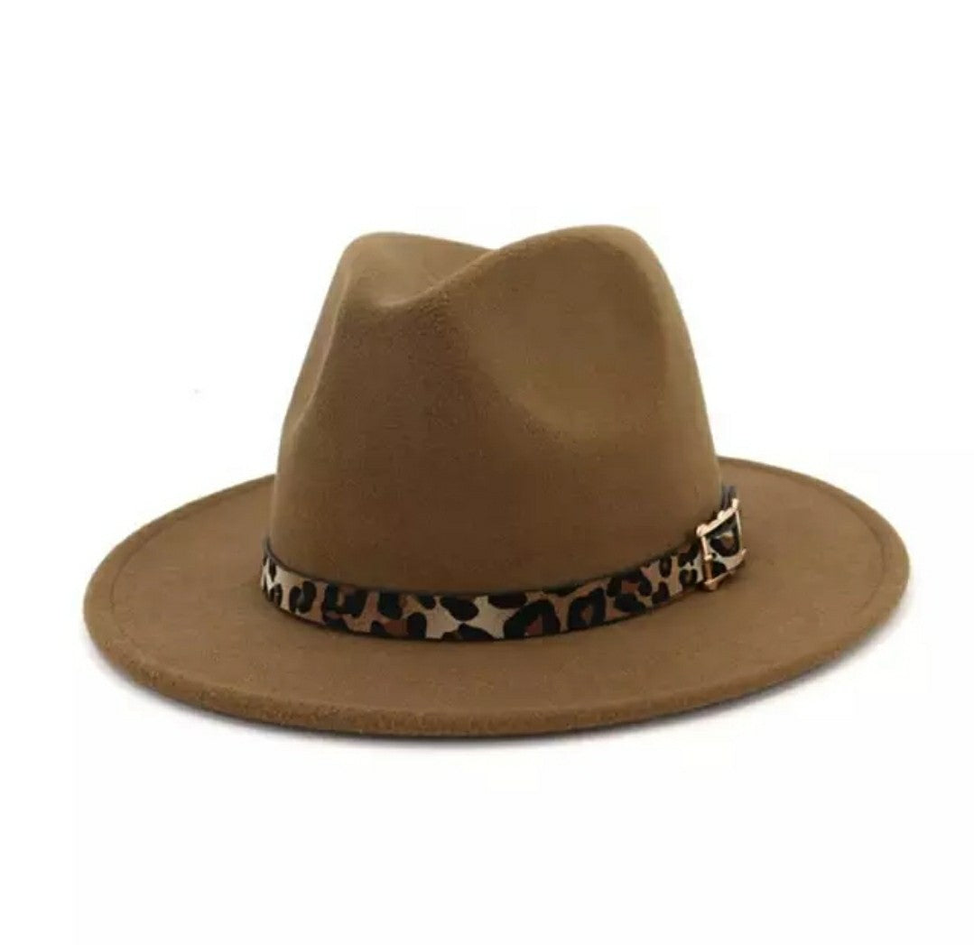 Leopard Trim Fedora In Camel - Pink Love Monet