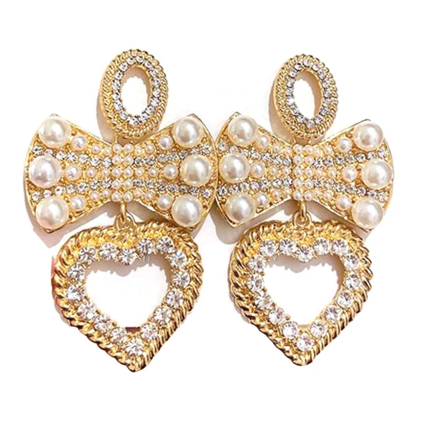 Camilla Gold Bow And Heart Earrings - Pink Love Monet