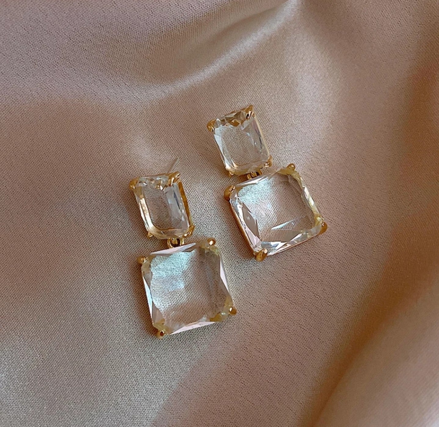 Charlie Gold Framed Drop Earrings In Clear - Pink Love Monet